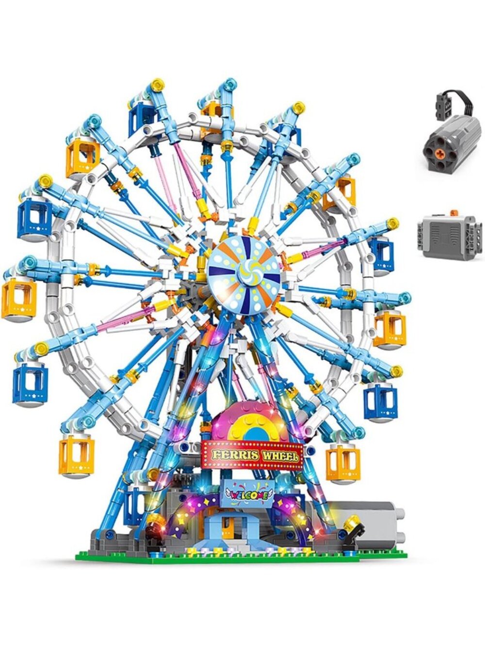 Rotating Ferris Wheel Building Blocks Set with Lights - 870 Pieces Amusement